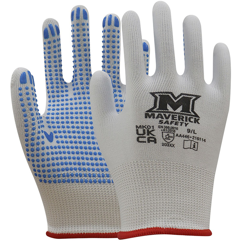 Maverick Safety Mk01 Pvc Dot Gripper Gloves Large (Pair) In White