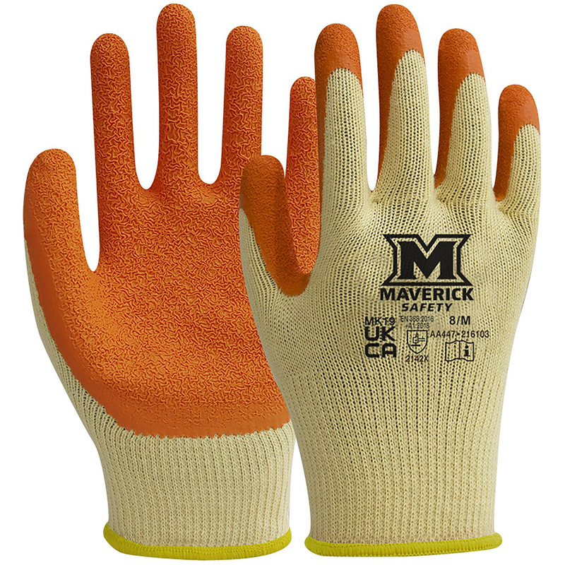 Maverick Safety Mk19 Builders Grip Gloves Medium (Pair) In Latex Yellow/Orange