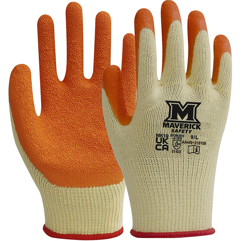 Maverick Safety Mk19 Builders Grip Gloves Large (Pair) In Latex Yellow/Orange