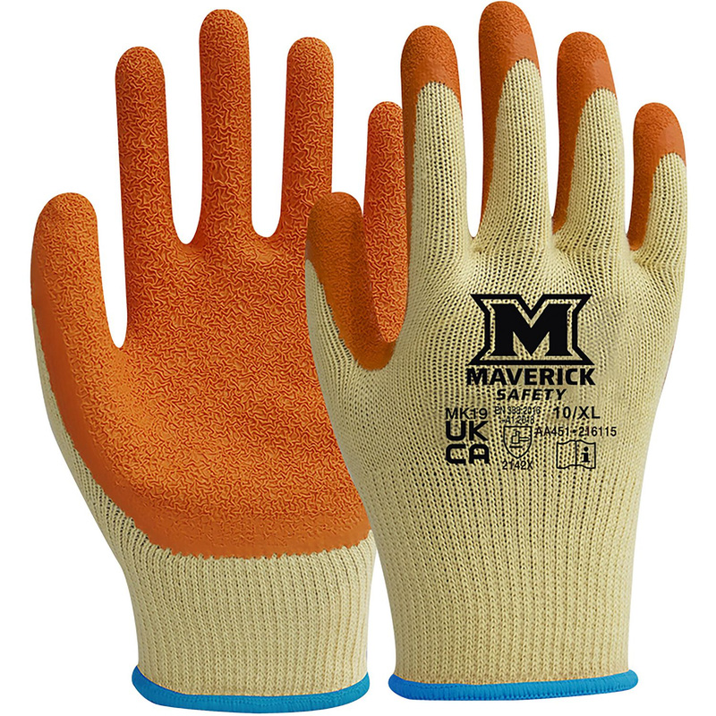 Maverick Safety Mk19 Builders Grip Gloves X-Large (Pair) In Latex Yellow/Orange