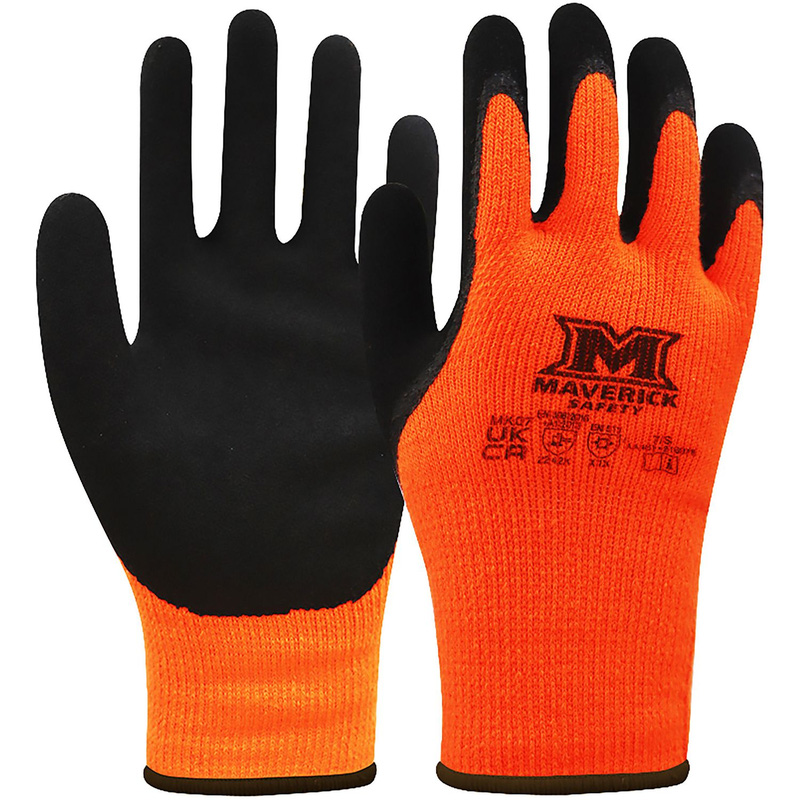 Maverick Safety Mk07 Thermal Work Gloves Small (Pair) In Orange/Black Acrylic