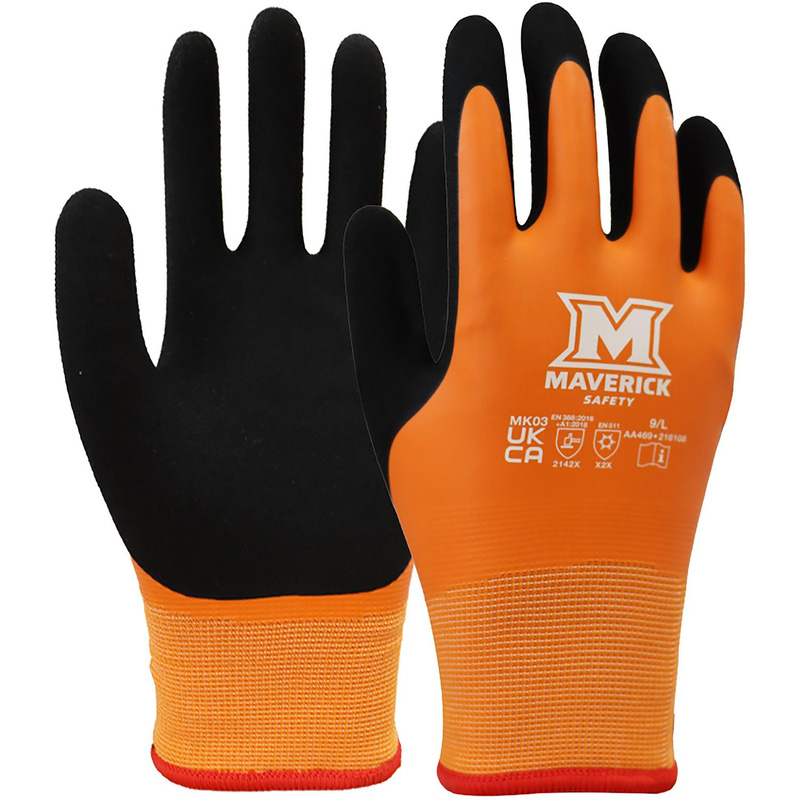 Maverick Safety Mk03 Waterproof Thermal Grip Gloves Large (Pair) In Orange/Black Acrylic