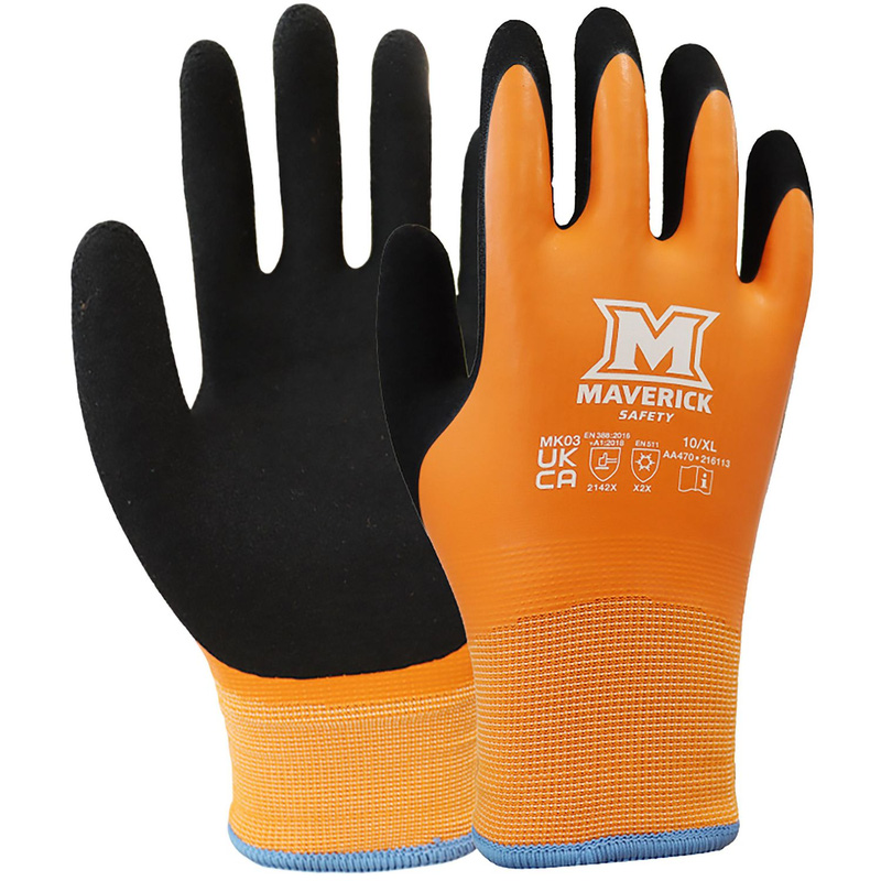 Maverick Safety Mk03 Waterproof Thermal Grip Gloves In Orange/Black Acrylic