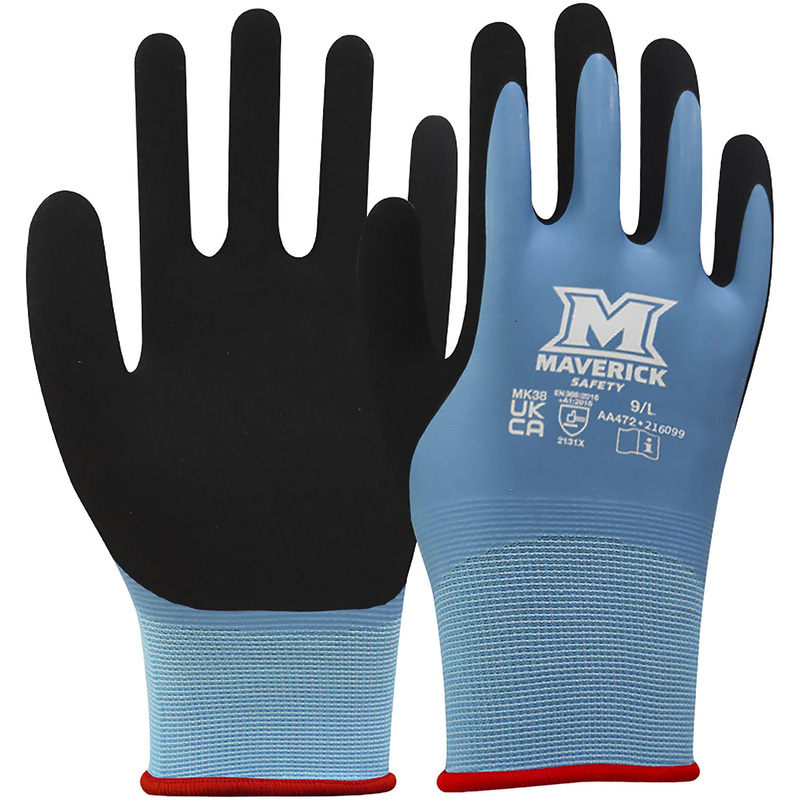 Maverick Safety Mk38 Water Resistant Grip Gloves Large (Pair) In Latex Blue/Black