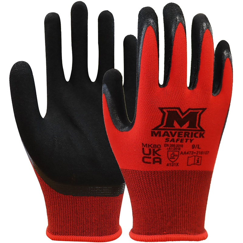 Maverick Safety Mk80 Flexi Grip Work Gloves Large (Pair) In Black/Red Nylon/Spandex