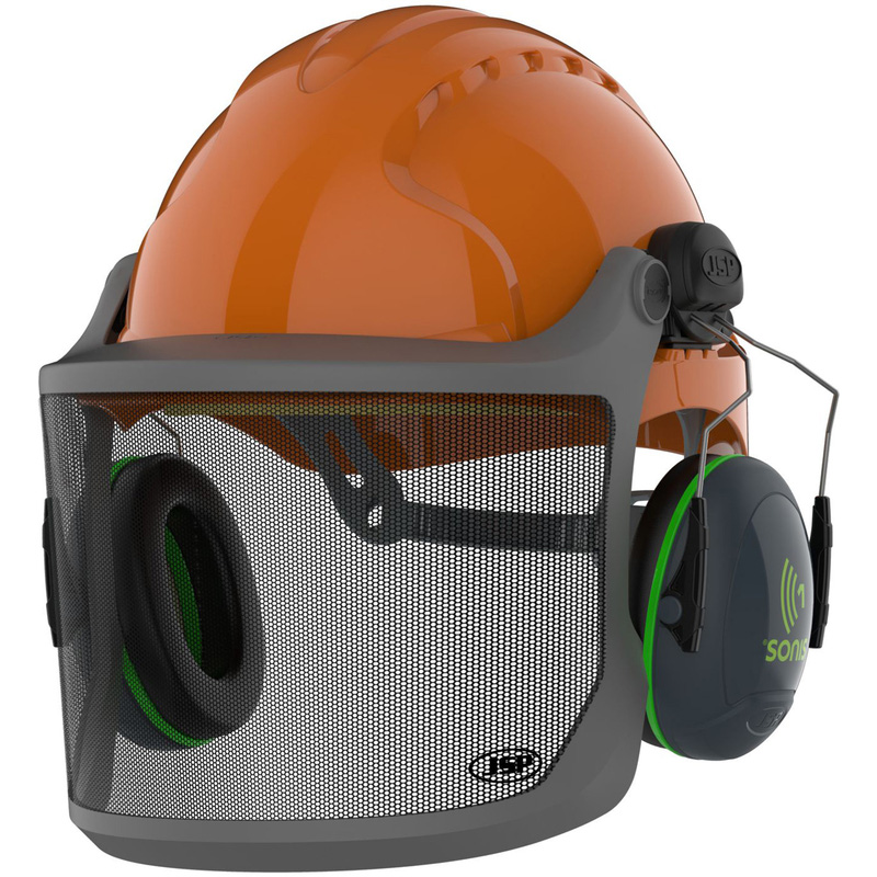 Jsp Evo3 Forestry Helmet With Sonis Ear Defenders & Evoguard M1 Forestry Visor In Steel Orange