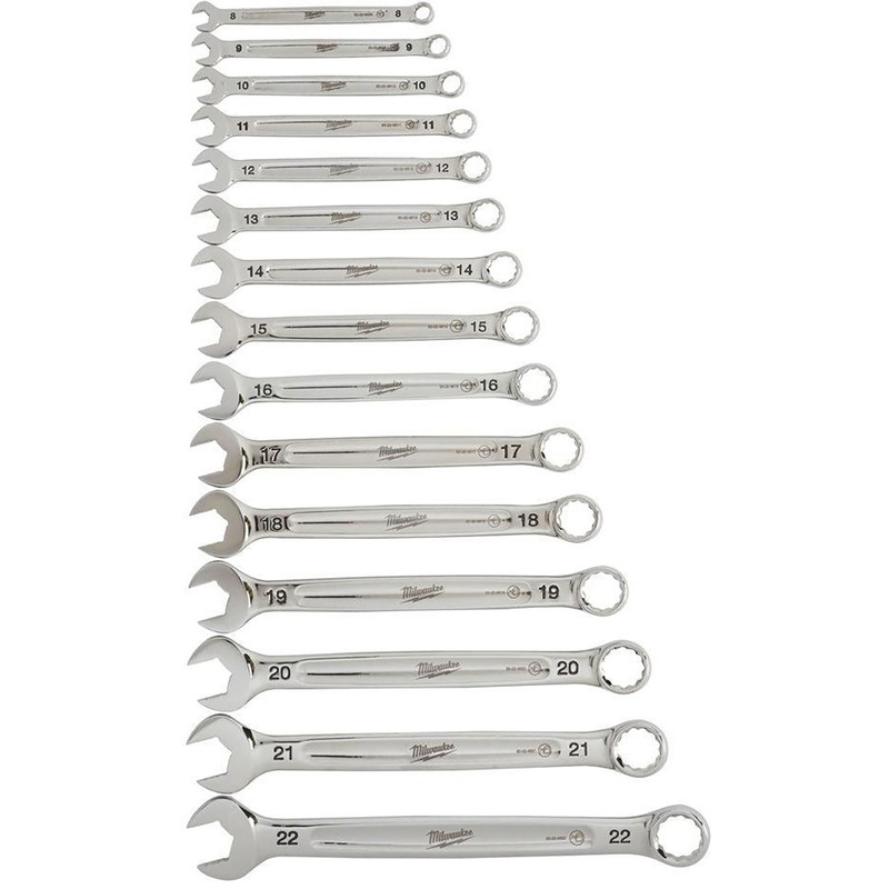 Milwaukee Maxbite Metric Combination Spanner Set (15 Piece) In Chrome Steel