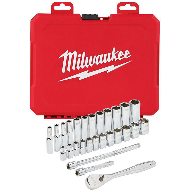 Milwaukee Metric Ratchet & Socket Set 1/4" (28 Piece) In Chrome