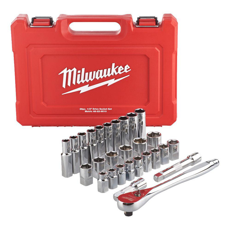 Milwaukee Metric Ratchet & Socket Set 1/2" (28 Piece) In Chrome