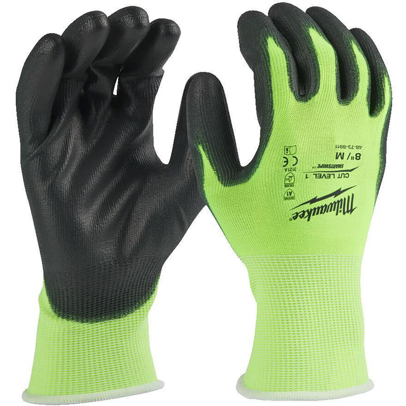 Milwaukee Hi-Vis Cut Level A Gloves Medium In Black/Green