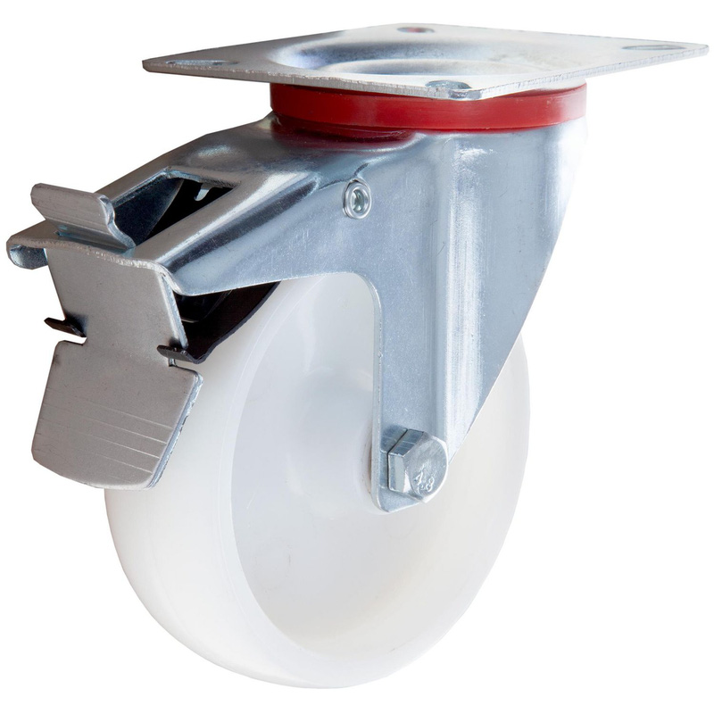 Lockworks Swivel Plate Castor With Brake Nylon 100Mm 90Kg In Rubber Silver
