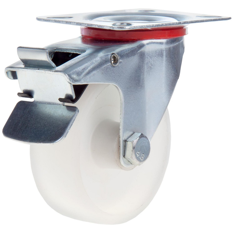Lockworks Swivel Plate Castor With Brake Nylon 75Mm 60Kg In Rubber Silver