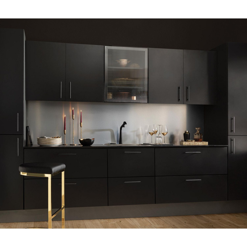Alusplash Double-Sided Splashback 750 X 900Mm Ebony/Brushed Steel In Ebony/Steel Aluminium