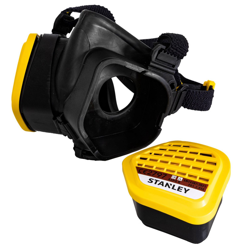 Stanley A1p3 Half Mask Respirator M/L With Face-Fit-Check & A1p3 Filters In Black