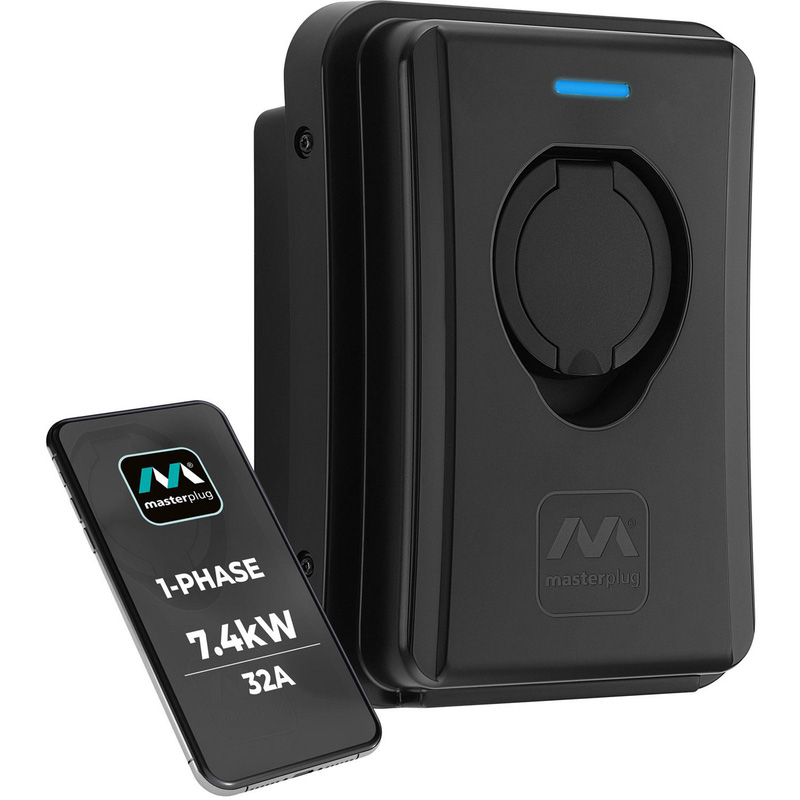 Masterplug Ev Smart Wall Charger Type 2 Single Phase Socketed Mode 3 Ip55 7.4Kw 32A In Black