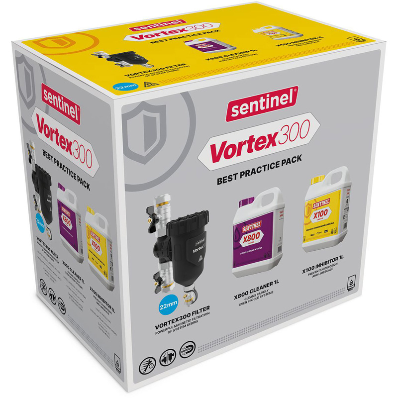 Sentinel Best Practice Pack - X800 Cleaner, X100 Inhibitor And Vortex300 Filter Bpp-V300grp22-Gb In Black Aluminium