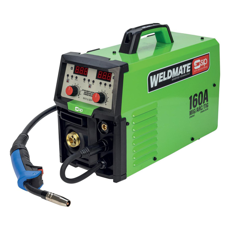 Sip Weldmate Autoplus Mig/Arc/Tig 160A Welder 230V / 16A In Steel Green