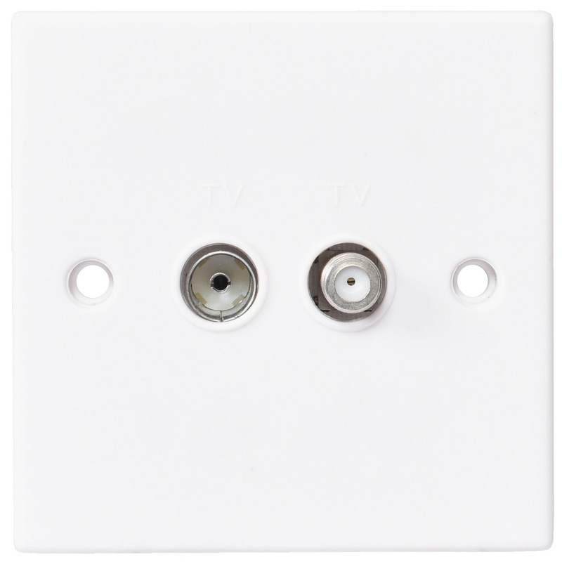 Made4trade 2 Gang Coaxial Tv & F-Type Satellite Socket In White