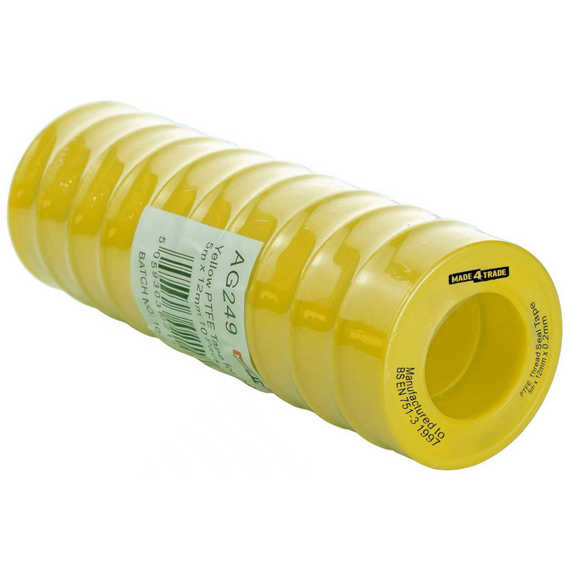 Made4trade Ptfe Tape For Gas 12Mm X 5M (10 Pack) In Yellow
