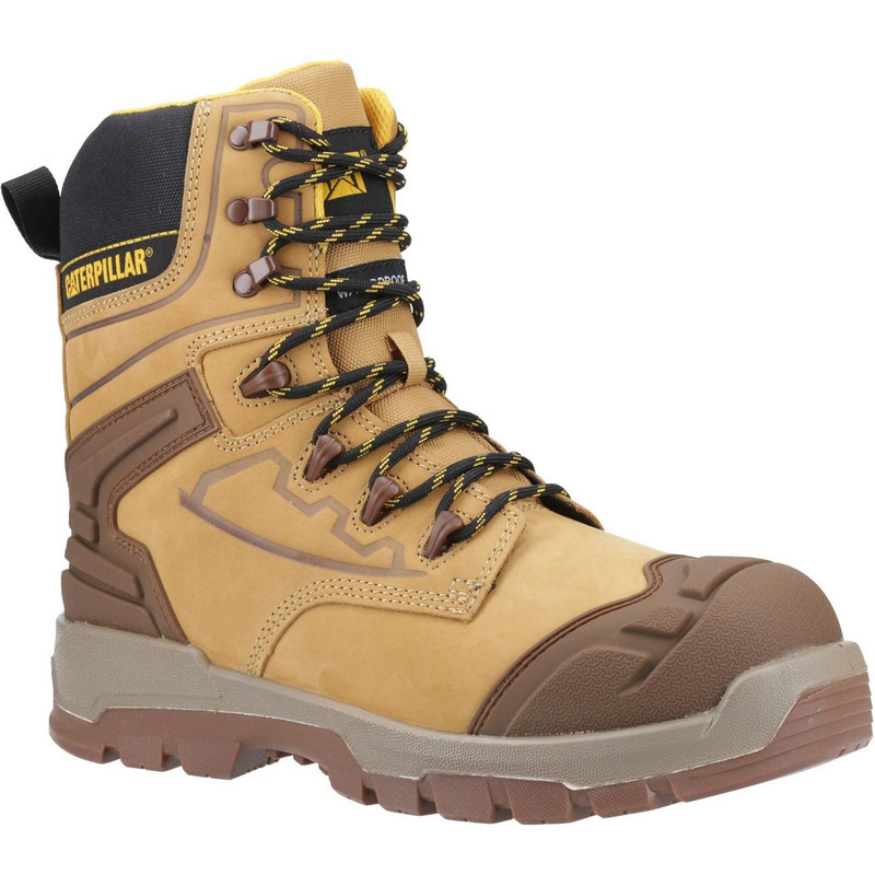Cat Striver Xl 8" Waterproof Safety Boots Black/Yellow/ In Honey, Size 13 Rubber/Steel