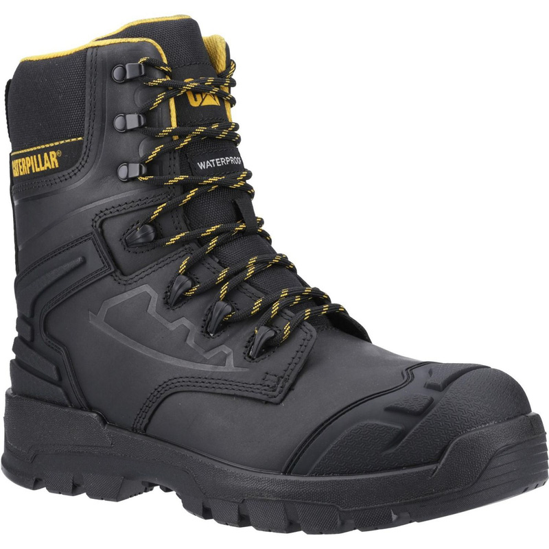 Cat Striver Xl " Waterproof Safety Boots /Yellow In Black, Size 8 Rubber/Steel