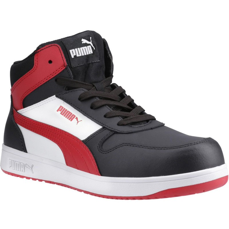 Puma Frontcourt Mid Water Resistant Safety Trainer Boots /White/Red In Black, Size 12 (Pair) Fibreglass