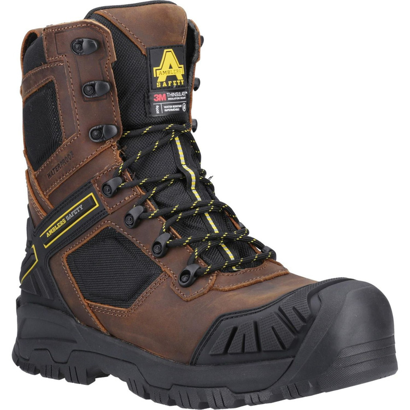 Amblers Safety Amblers Detonate Hi Leg Waterproof Rugged Safety Boots In Brown, Size 9 (Pair) Phylon/Rubber