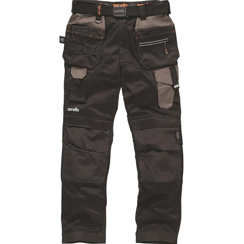 Scruffs Pro Flex Holster Pocket Trousers In Black Size 38" R