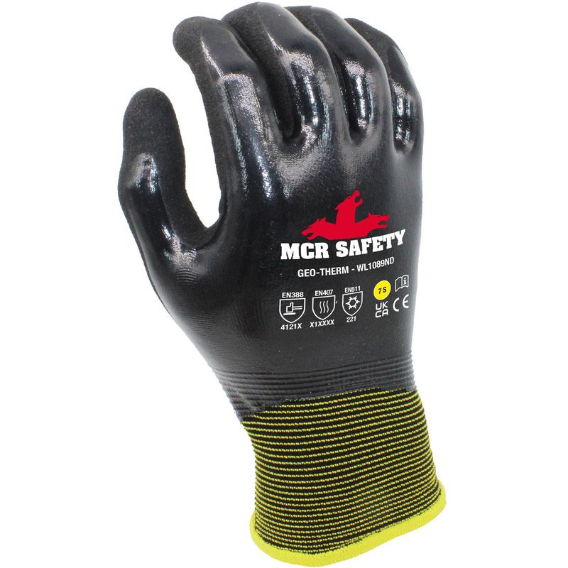 Mcr Safety Mcr Geo-Therm Winter Lined Nitrile Gloves Medium In Acrylic Black/Yellow