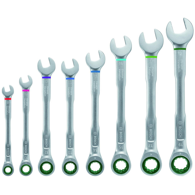 Bosch Ratchet Combination Wrench Set 8 Piece In Steel Silver