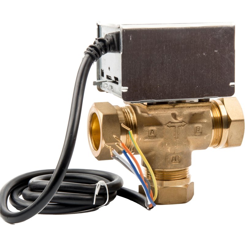 Flume 3 Port Mid Position Motorised Valve 28Mm In Silver Brass