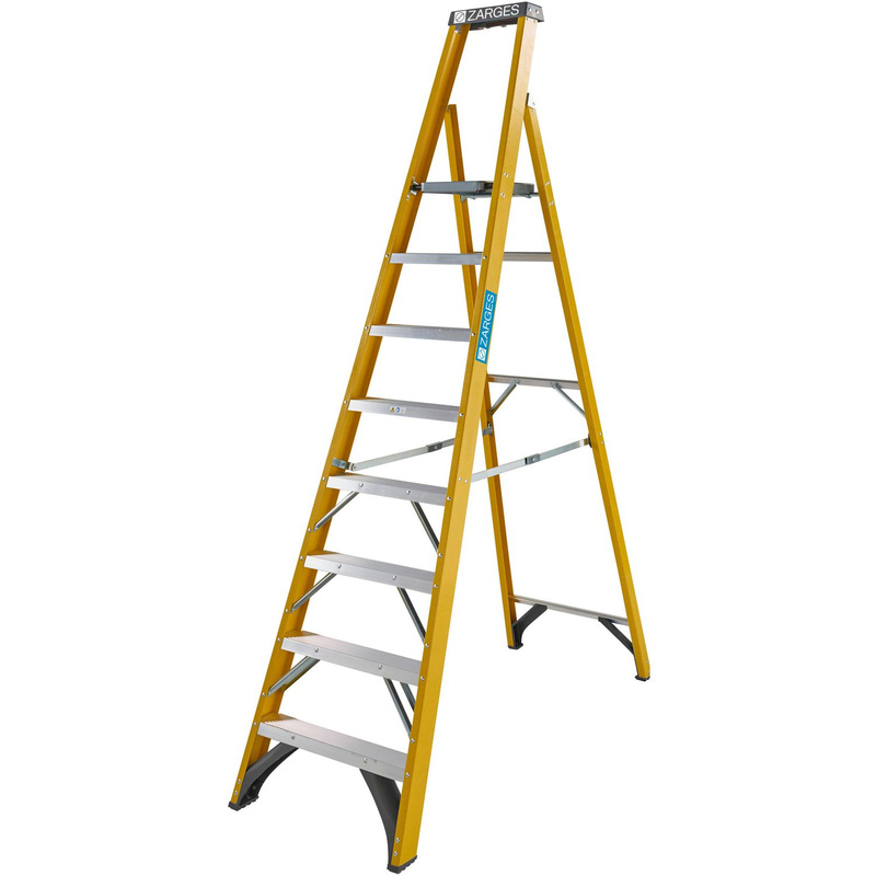 Zarges Grp Platform Step Ladder 9 Tread In Fibreglass Yellow
