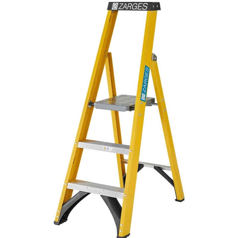 Zarges Grp Platform Step Ladder 3 Tread In Fibreglass Yellow