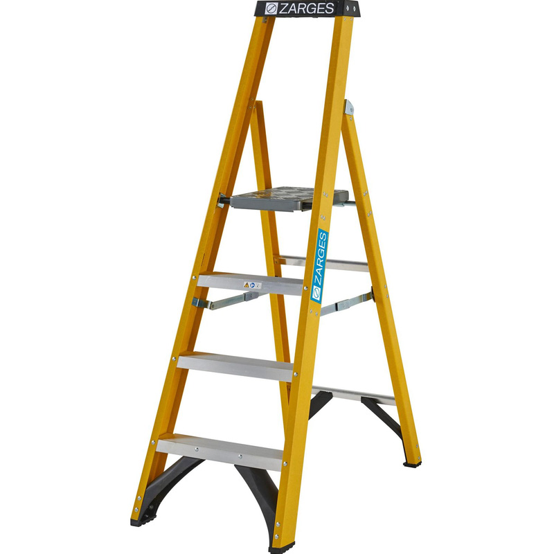 Zarges Grp Platform Step Ladder 4 Tread In Fibreglass Yellow