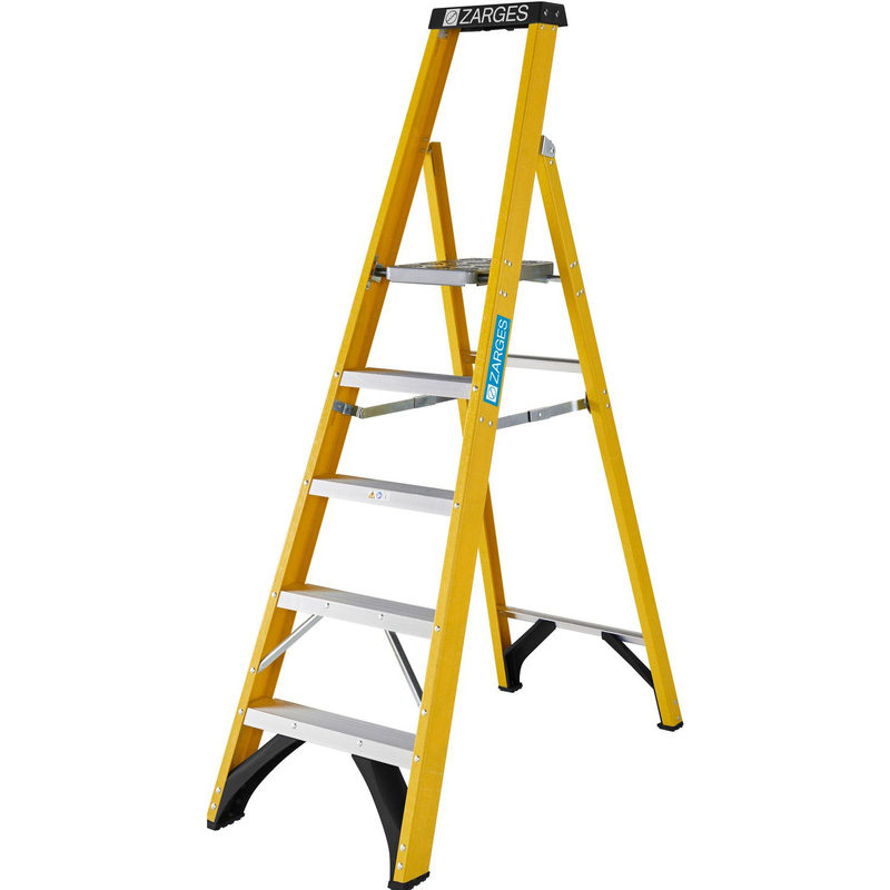 Zarges Grp Platform Step Ladder 5 Tread In Fibreglass Yellow