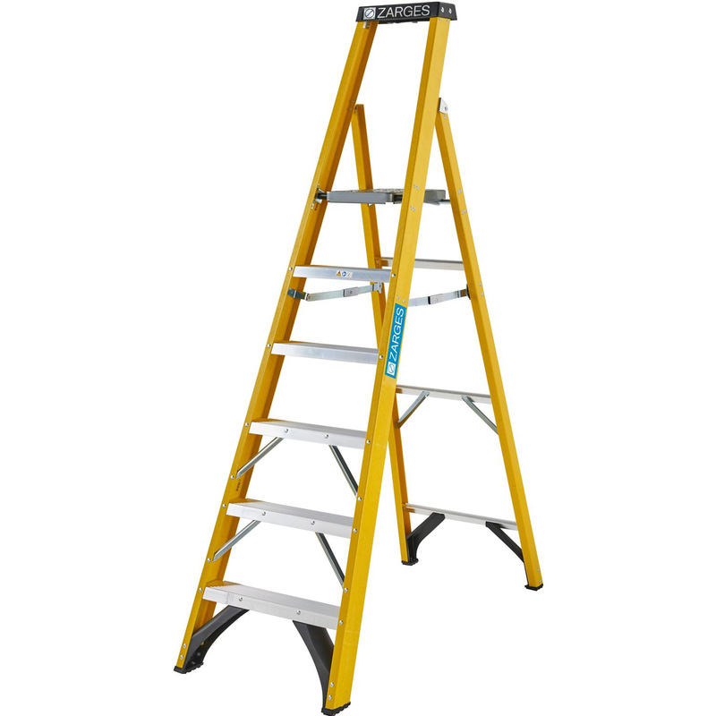 Zarges Grp Platform Step Ladder 6 Tread In Fibreglass Yellow