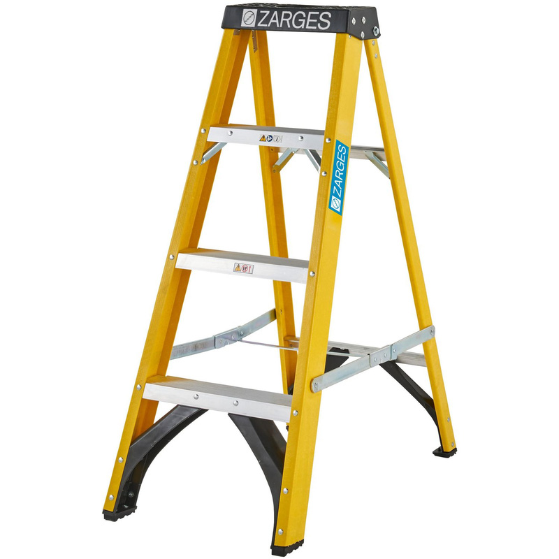 Zarges Grp Swingback Step Ladder 4 Tread In Fibreglass Yellow