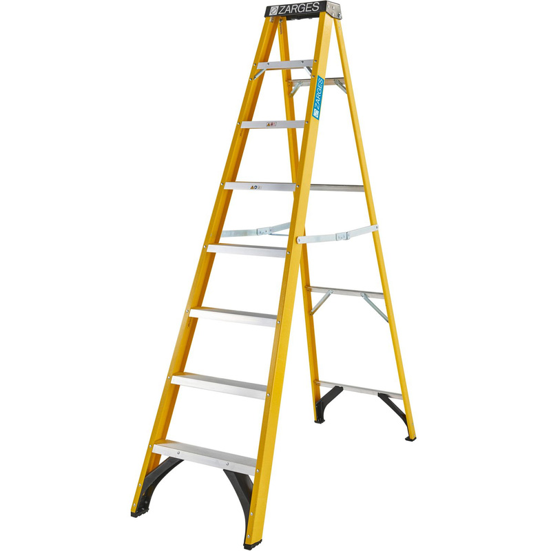 Zarges Grp Swingback Step Ladder 8 Tread In Fibreglass Yellow