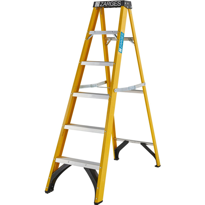Zarges Grp Swingback Step Ladder 6 Tread In Fibreglass Yellow
