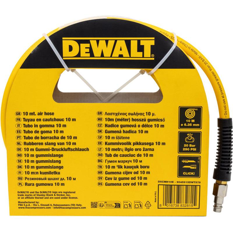 Dewalt Pvc Air Hose With 1/4" Quick Release Couplers 10M In Yellow