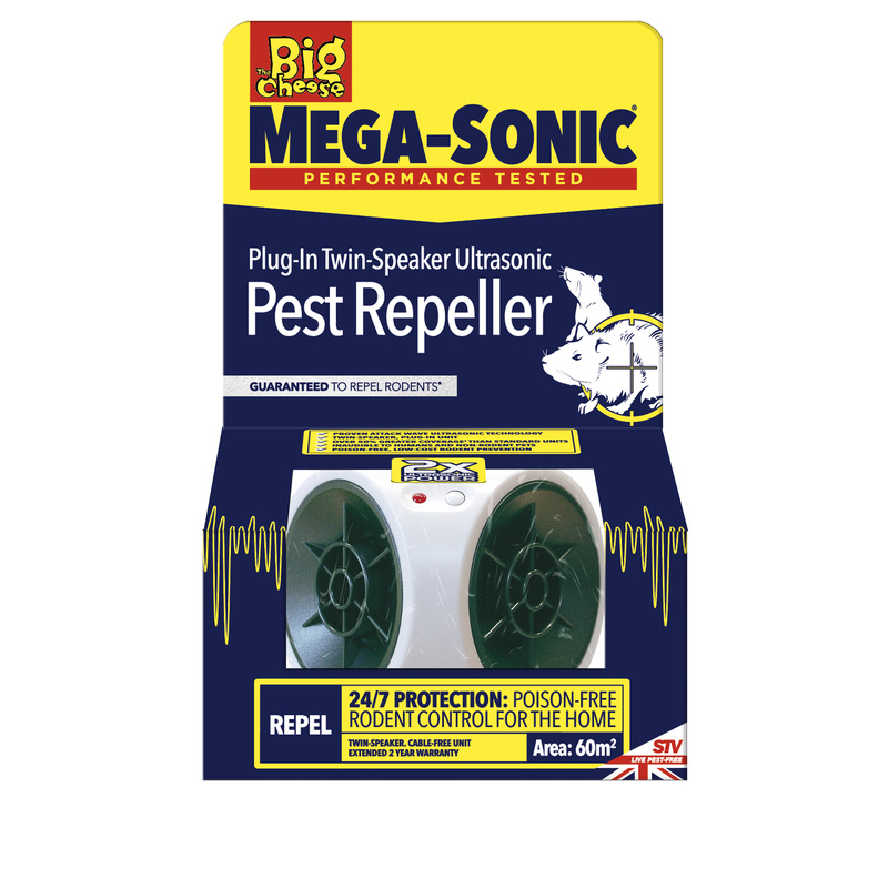 Big Cheese Mega Sonic Plug-In Twin Speaker Pest Repeller In White