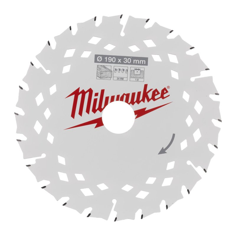 Milwaukee Wood Circular Saw Blade 190Mm X 30Mm X 1.8Mm 24T In White Resin