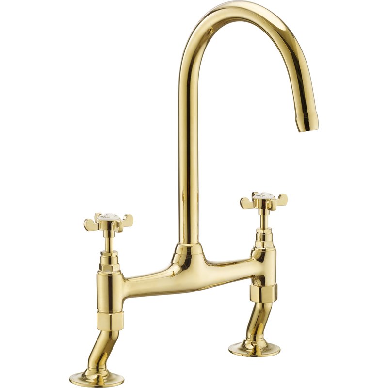Deva Coronation Deck Sink Mixer Kitchen Tap Gold In Champagne Gold Brass